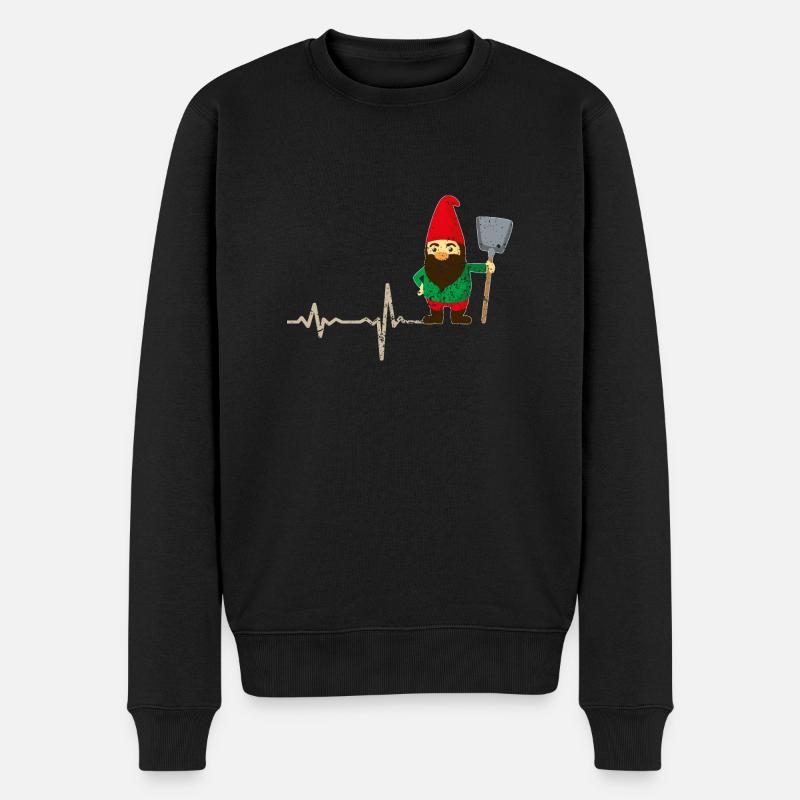 Geschenk Heartbeat Gartenzwerg Vintage - Männer Premium Bio Pullover - Schwarz