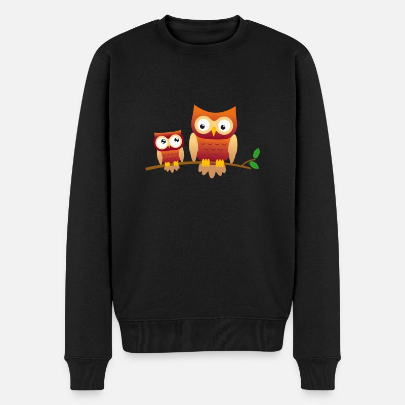 Eule mit kleiner Eule - Männer Premium Bio Pullover - Schwarz
