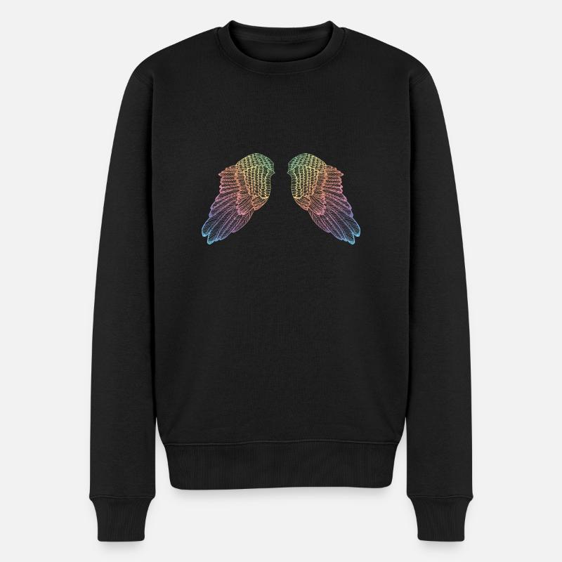 Regenbogen farbige Engelsflügel - Männer Premium Bio Pullover - Schwarz