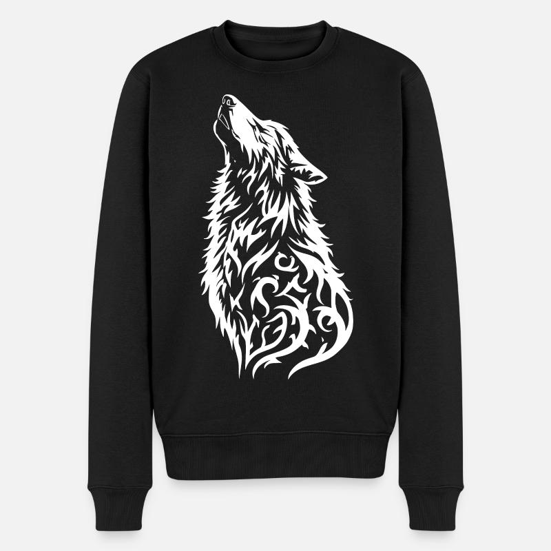 Wildes Wolfkopf Tattoo Design - Männer Premium Bio Pullover - Schwarz