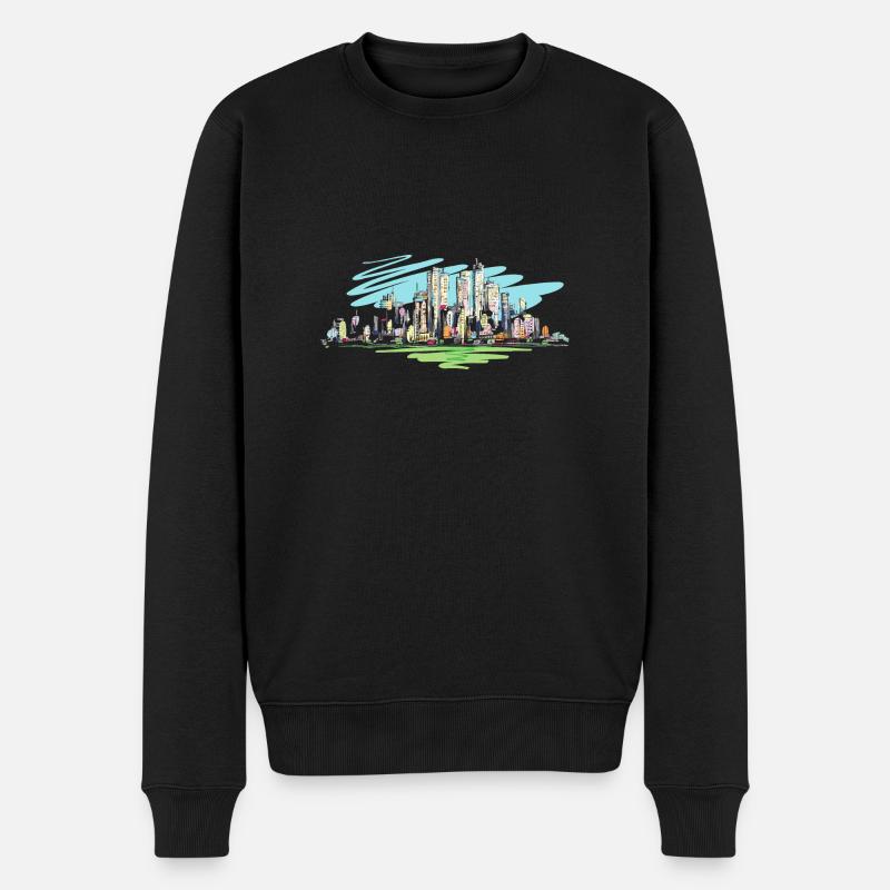 Ligne d’horizon de la ville colorée - Pull Premium bio Homme - noir