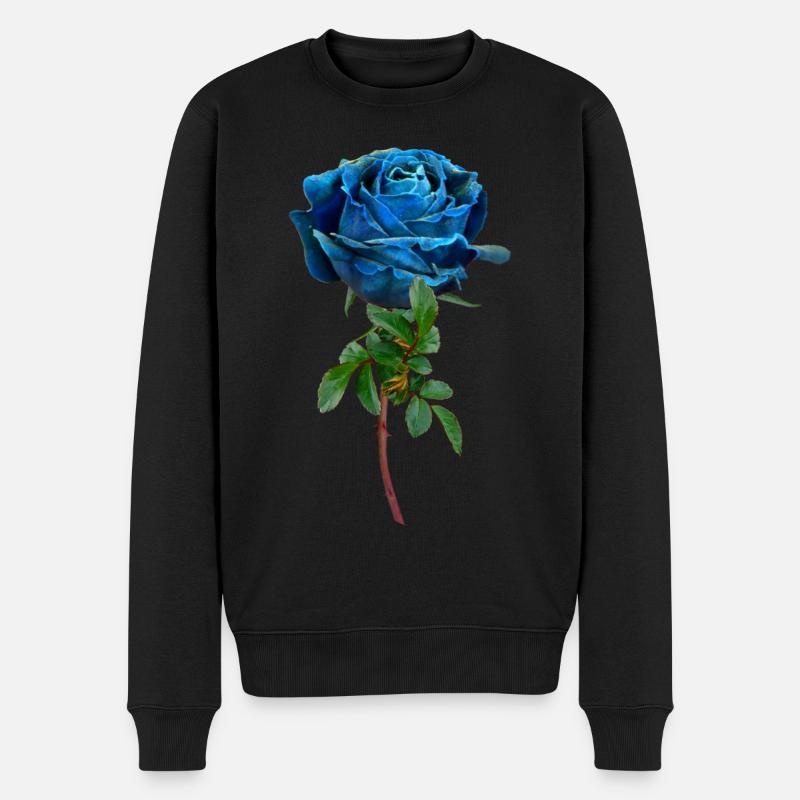 Blaue Rose - Männer Premium Bio Pullover - Schwarz