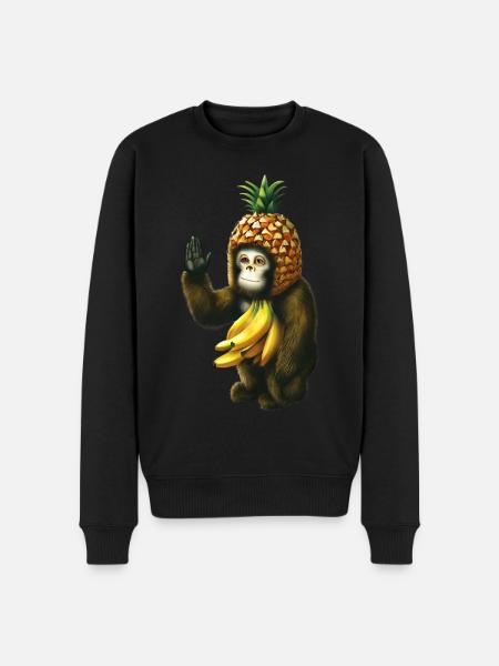 Aap met ananashelm en bananenkleren - Mannen Premium Bio sweater - zwart
