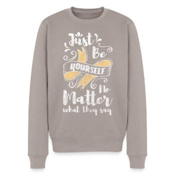 Einzigartig Besonders - Männer Premium Bio Pullover - Taupe - Vorne - Nico (187cm)