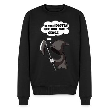 So viele Idioten und nur eine Sense - Sarkasmus - Männer Premium Bio Pullover - Schwarz - Vorne - Nico (187cm)
