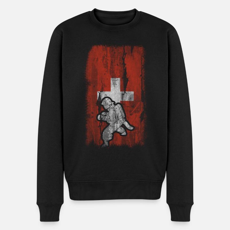 Drapeau suisse et ponts coupe-feu - - Pull Premium bio Homme - noir