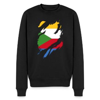 Comoros flag torn motif - Men's Premium Organic Jumper - black - Front - Nico (187cm)