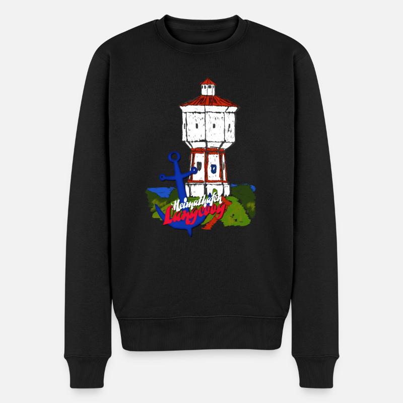 Mein Heimathafen Langeoog - Männer Premium Bio Pullover - Schwarz