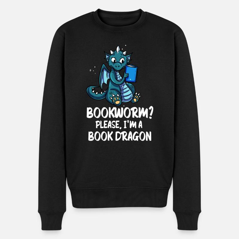 Buch Drache Bücher Lesen Bücherwurm Buchnerd Roman - Männer Premium Bio Pullover - Schwarz