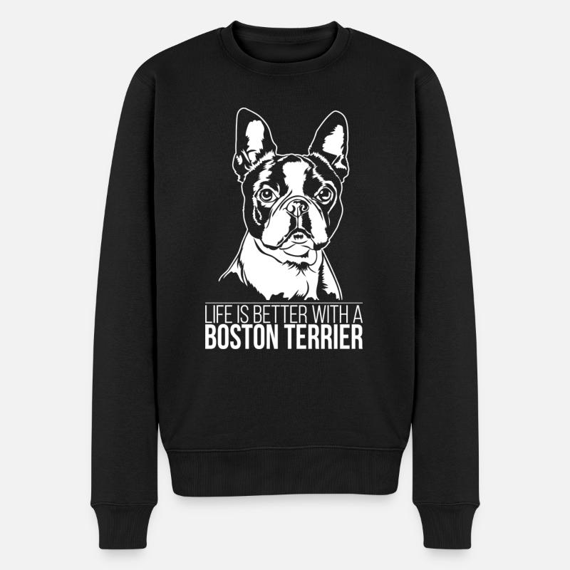 Boston Terrier life is better Hundespruch Wilsigns - Männer Premium Bio Pullover - Schwarz