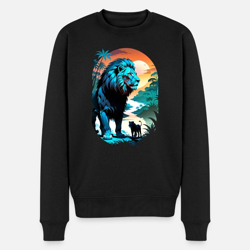 lion, lionceau et jungle - Pull Premium bio Homme - noir