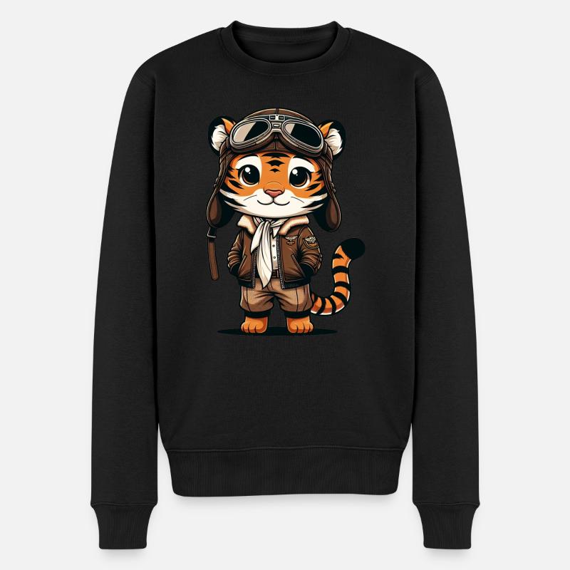 Cute Tiger Pilot - Männer Premium Bio Pullover - Schwarz