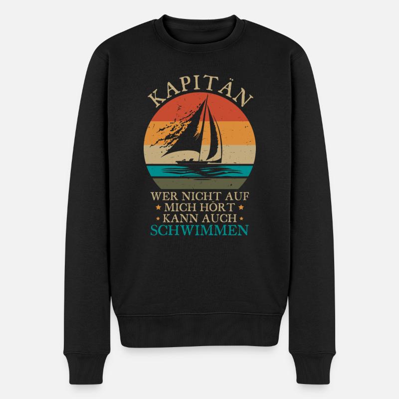 Wer nicht hört kann schwimmen Kapitän - Männer Premium Bio Pullover - Schwarz