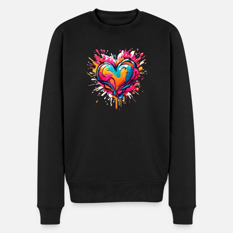 Herz der farbigen Gemälde - Männer Premium Bio Pullover - Schwarz