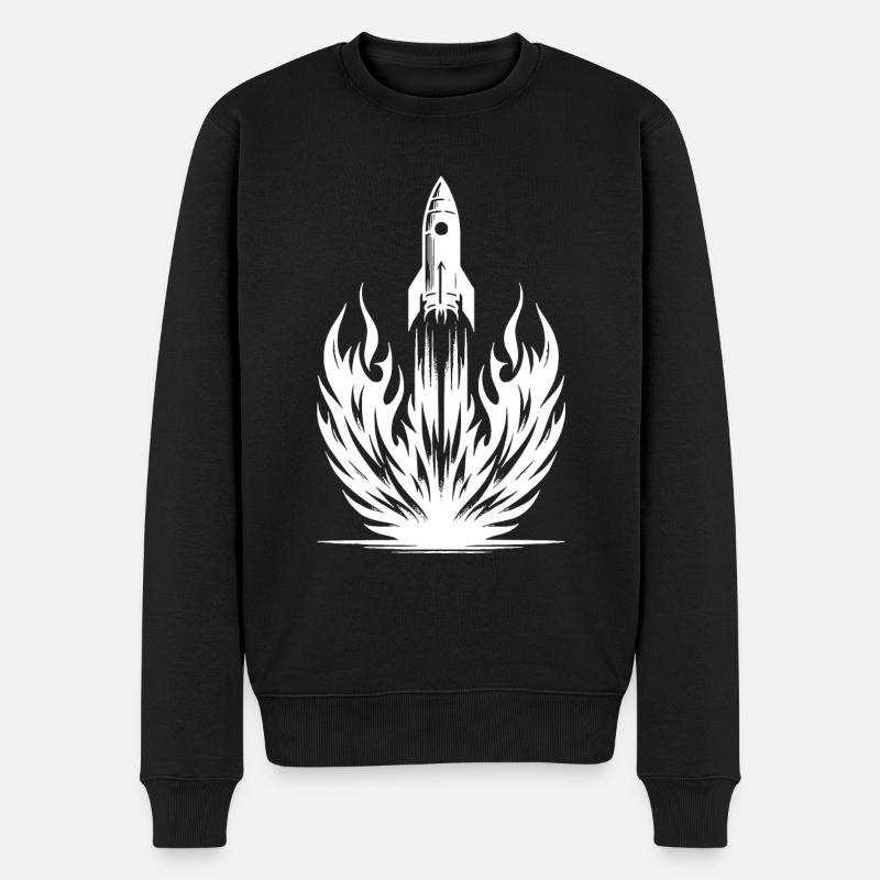 Startende Rakete in Feuer Flammen - Männer Premium Bio Pullover - Schwarz