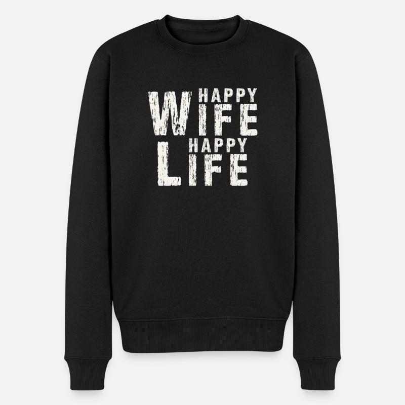 Happy Wife Happy Live Geschenk für gute Ehemänner - Männer Premium Bio Pullover - Schwarz