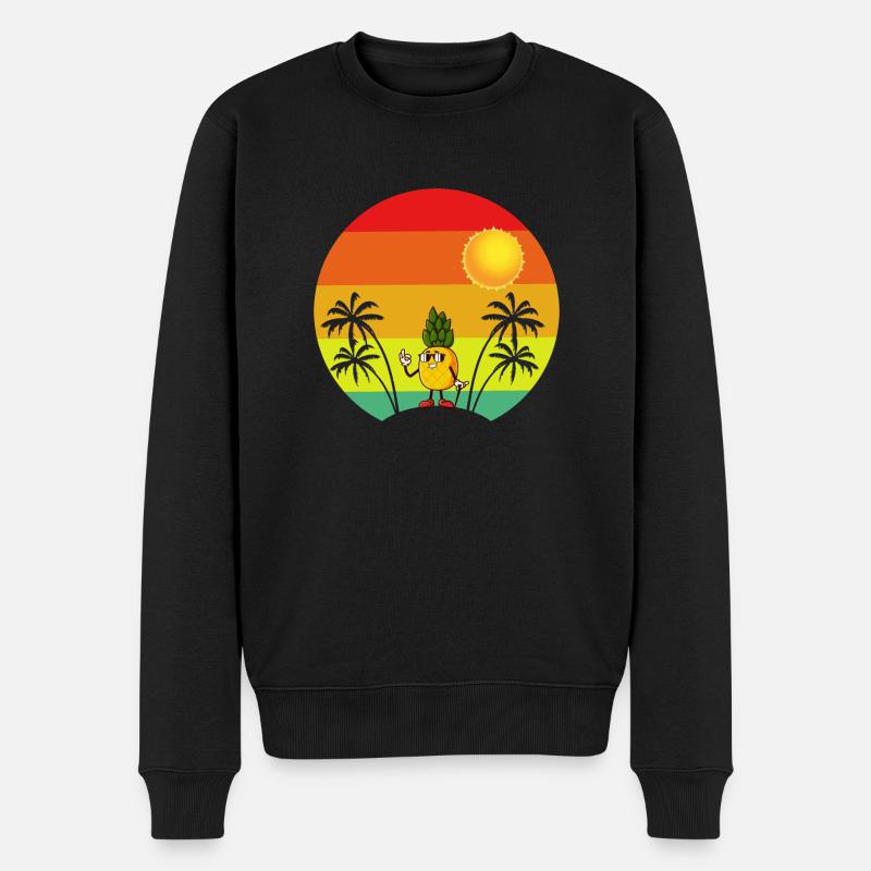 Ananas Retro Palmen Tropischer Sommer - Männer Premium Bio Pullover - Schwarz