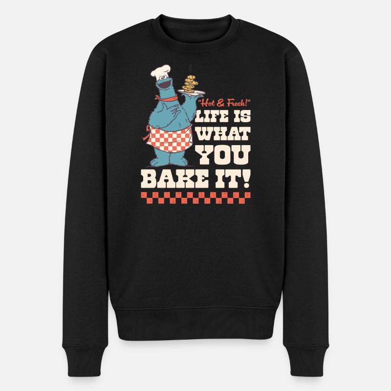 Sesamstraße Krümelmonster Life Is What You Bake It - Männer Premium Bio Pullover - Schwarz