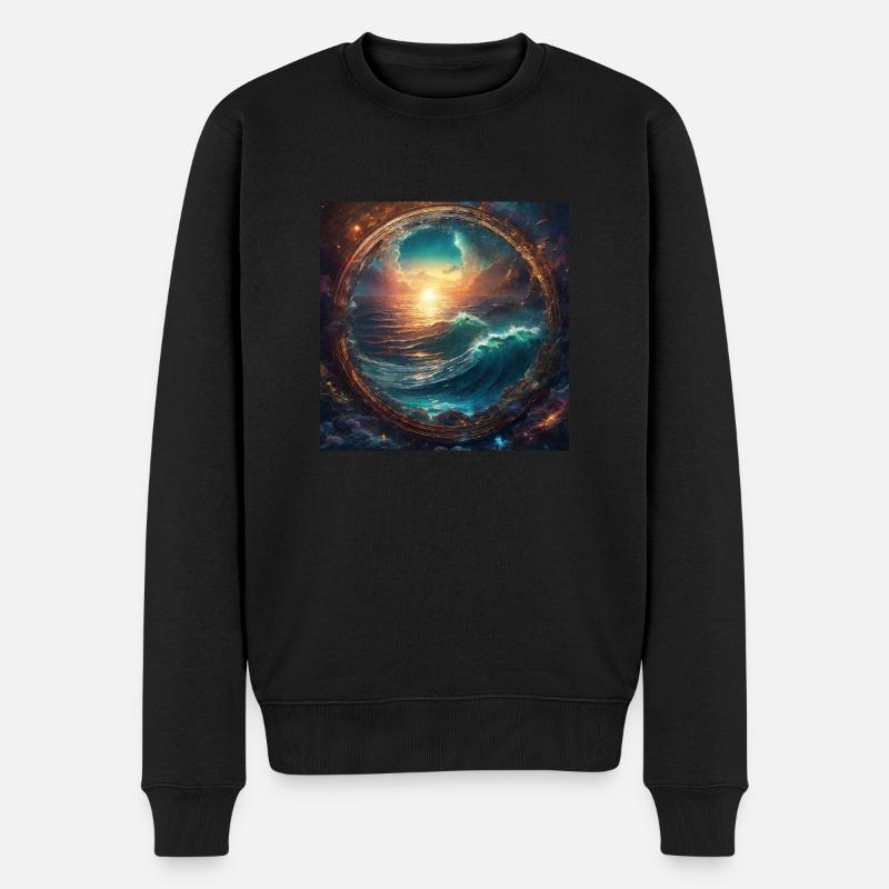 Meer,Wasser,Sonnenuntergang,Kreis,Gold - Männer Premium Bio Pullover - Schwarz