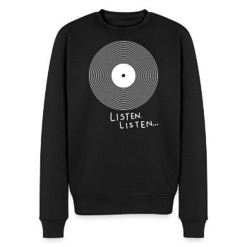 Vinyl white - Männer Premium Bio Pullover - Schwarz - Vorne - Nico (187cm)