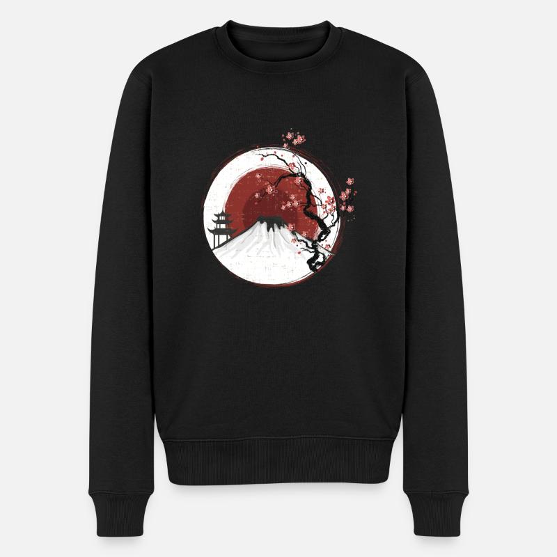 Fujiyama im Sonnenuntergang White Edition - Männer Premium Bio Pullover - Schwarz