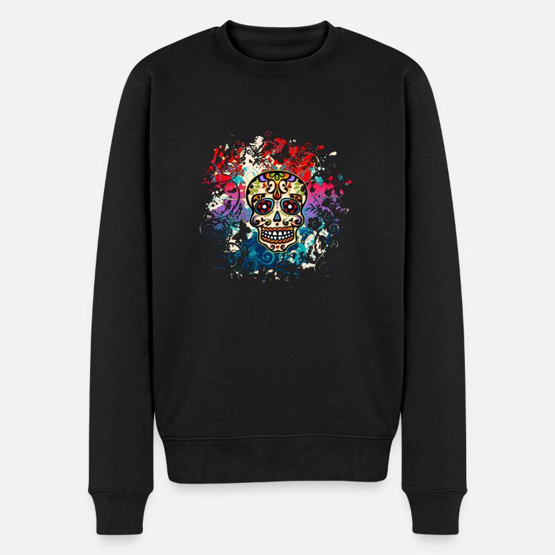 Sugar Skull, Totenkopf, Mexiko, Blumen, Schädel - Männer Premium Bio Pullover - Schwarz