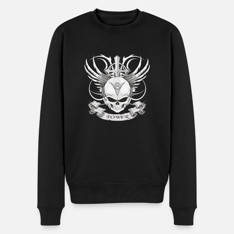 V8 Logo mit Skull im Tattoo Design - Männer Premium Bio Pullover - Schwarz