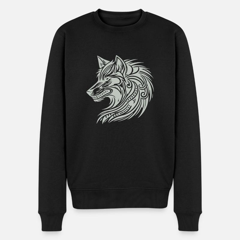 Wolf Tribal - Männer Premium Bio Pullover - Schwarz