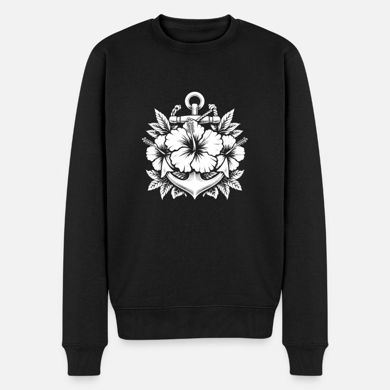 Anker und Hibiskus Logo - Männer Premium Bio Pullover - Schwarz