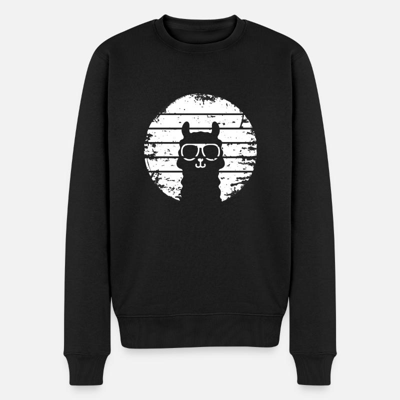 Lama rétro coucher de soleil - Pull Premium bio Homme - noir