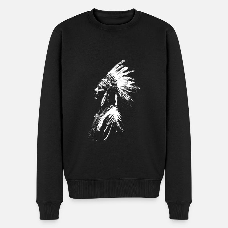 Indianer Silhouette - Männer Premium Bio Pullover - Schwarz