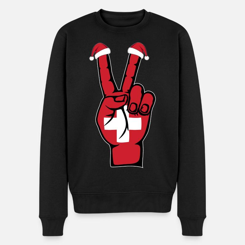 Schweiz Flagge Weihnachten Peace Symbol - Männer Premium Bio Pullover - Schwarz