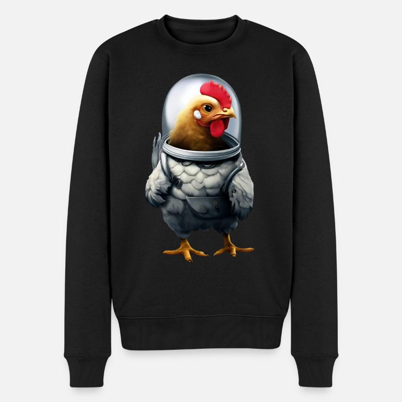Astronaut Huhn - Männer Premium Bio Pullover - Schwarz