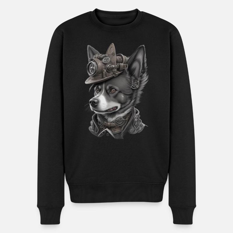 Steampunk Hund - Männer Premium Bio Pullover - Schwarz