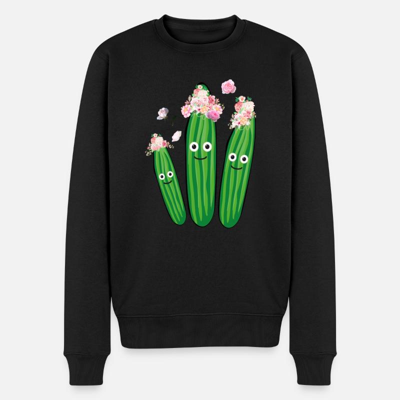 gurken,gurke,hippie,blumenkranz, Blumen - Männer Premium Bio Pullover - Schwarz