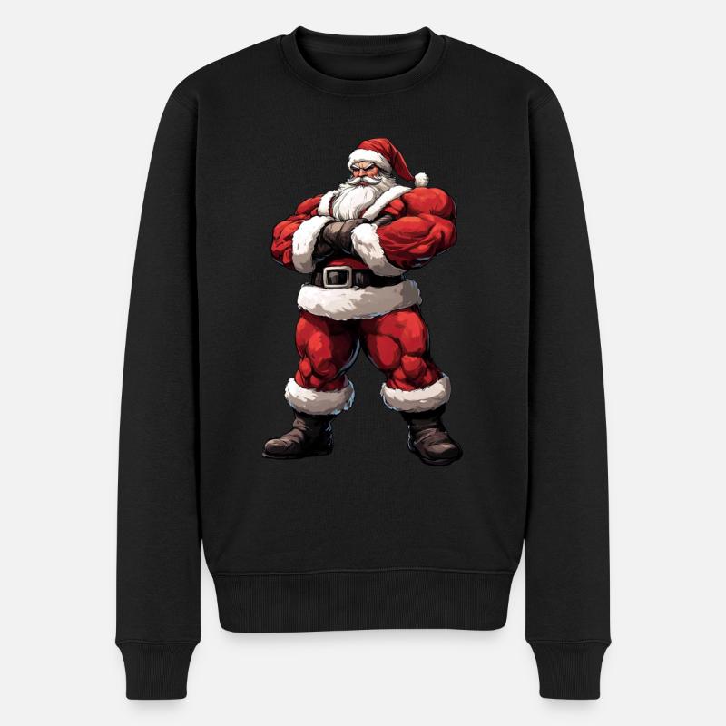 Weihnachtsmann Bodybuilder - Männer Premium Bio Pullover - Schwarz