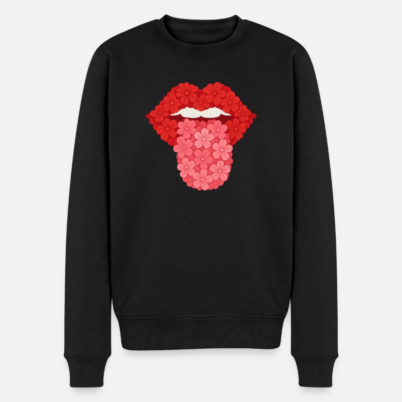 Blumige Lippen - Männer Premium Bio Pullover - Schwarz