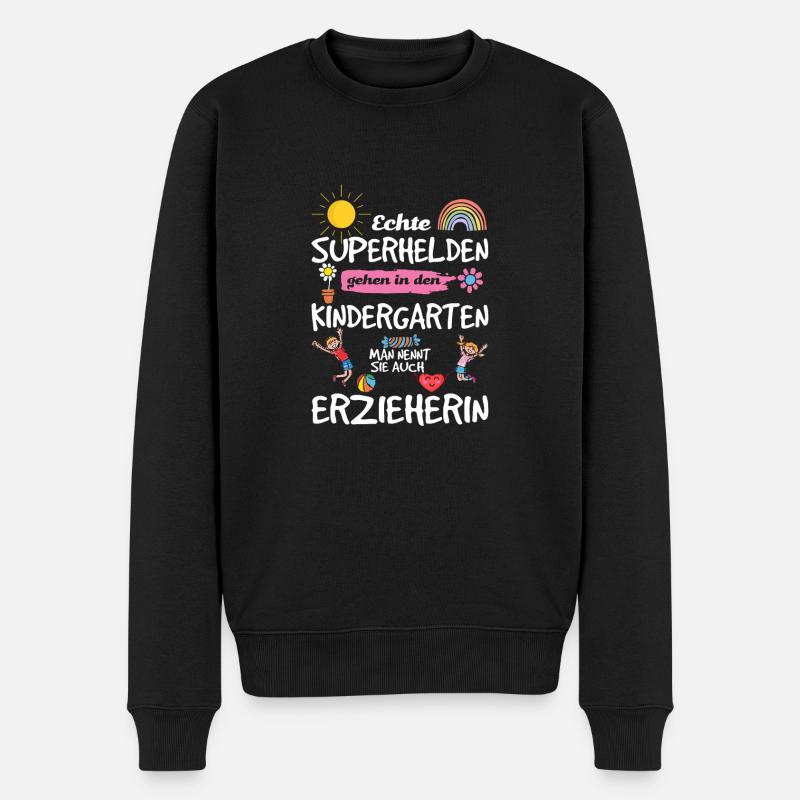 Echte Superhelden Gehen In Kindergarten Erzieher V - Männer Premium Bio Pullover - Schwarz