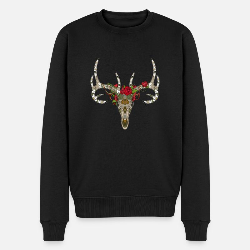 Los Muertos Hirsch - Männer Premium Bio Pullover - Schwarz