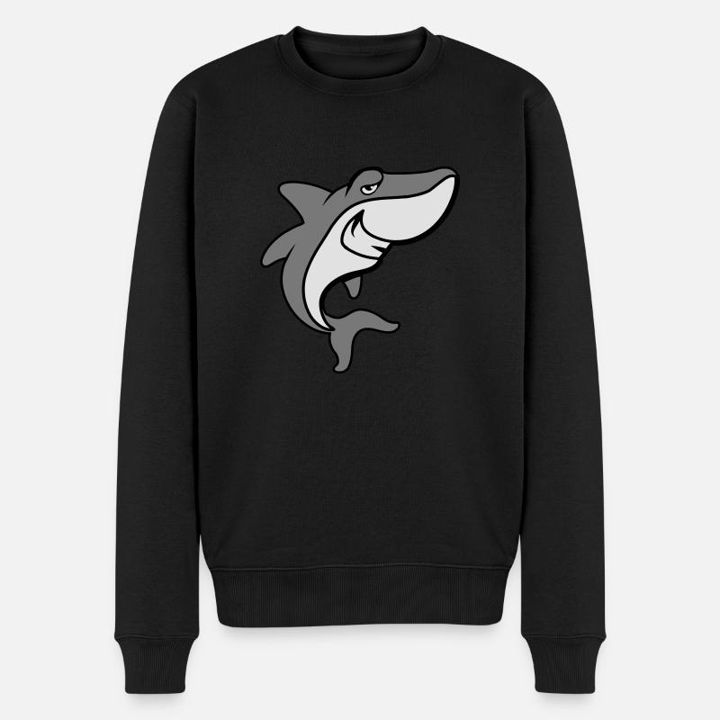 Hai Fisch witzig - Männer Premium Bio Pullover - Schwarz