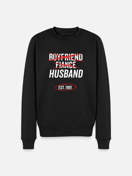 Boyfriend Fiancé Husband Est 1991 - Men's Premium Organic Jumper - black