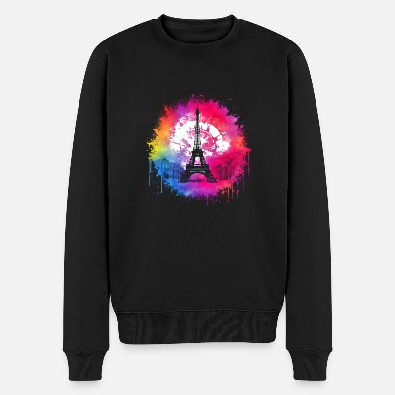 Eiffelturm Regenbogen Punk - Männer Premium Bio Pullover - Schwarz
