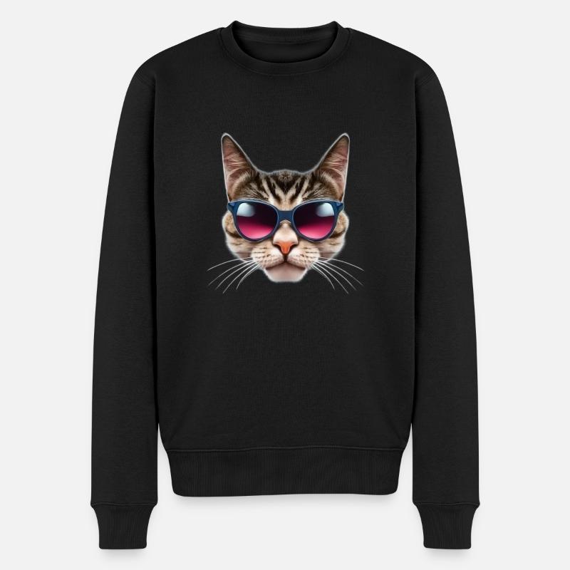 Klasse Katze mit Sonnenbrille - Männer Premium Bio Pullover - Schwarz