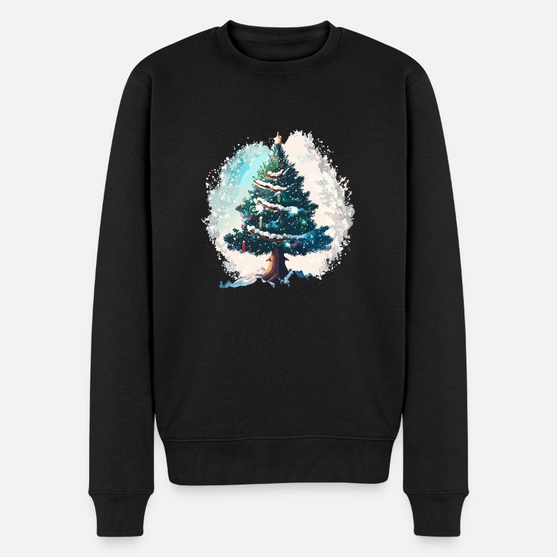 Weihnachtsbaum im Schnee - Männer Premium Bio Pullover - Schwarz
