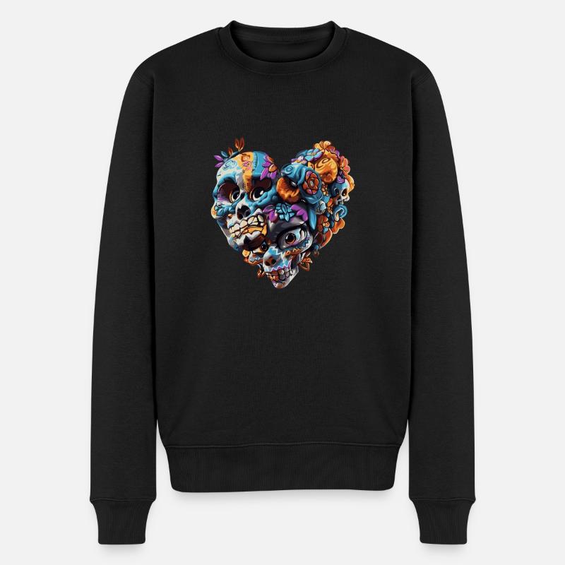 Herz-Schädel - Männer Premium Bio Pullover - Schwarz