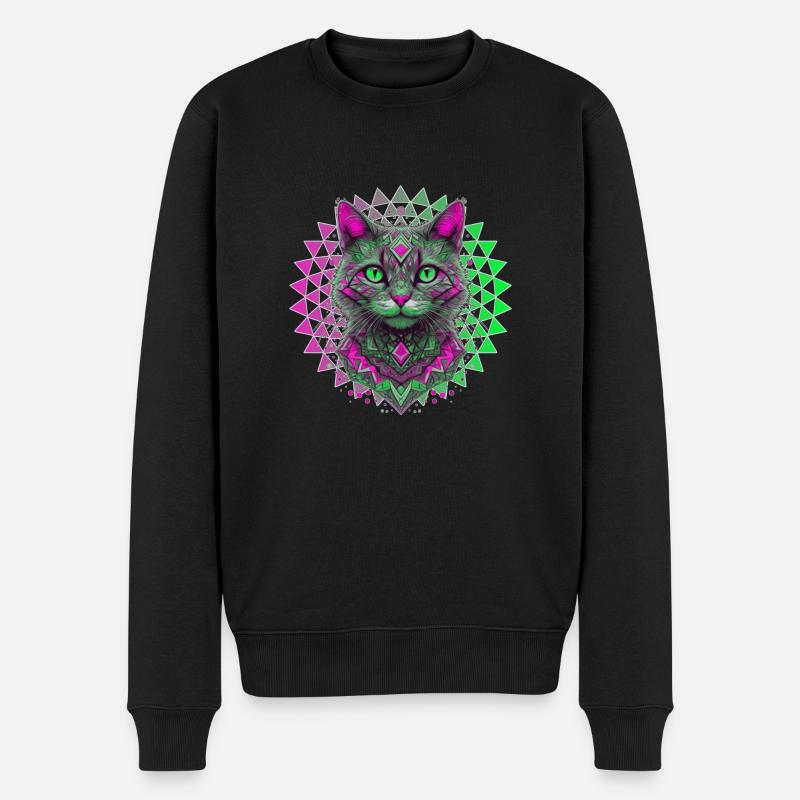 Geometrisches Kätzchen 🐾 - Männer Premium Bio Pullover - Schwarz