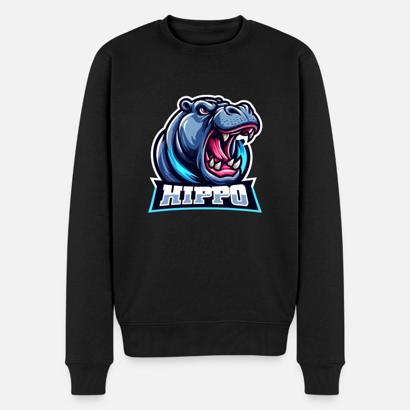 Nilpferd - Männer Premium Bio Pullover - Schwarz