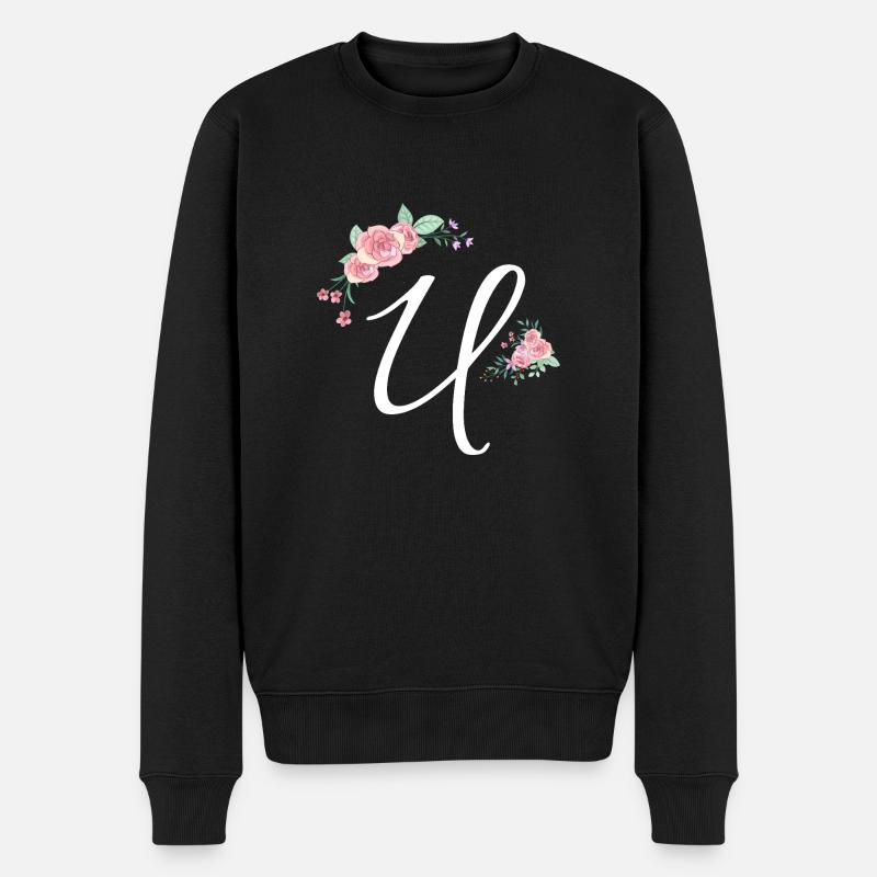 Lettre u fleurs - Pull Premium bio Homme - noir