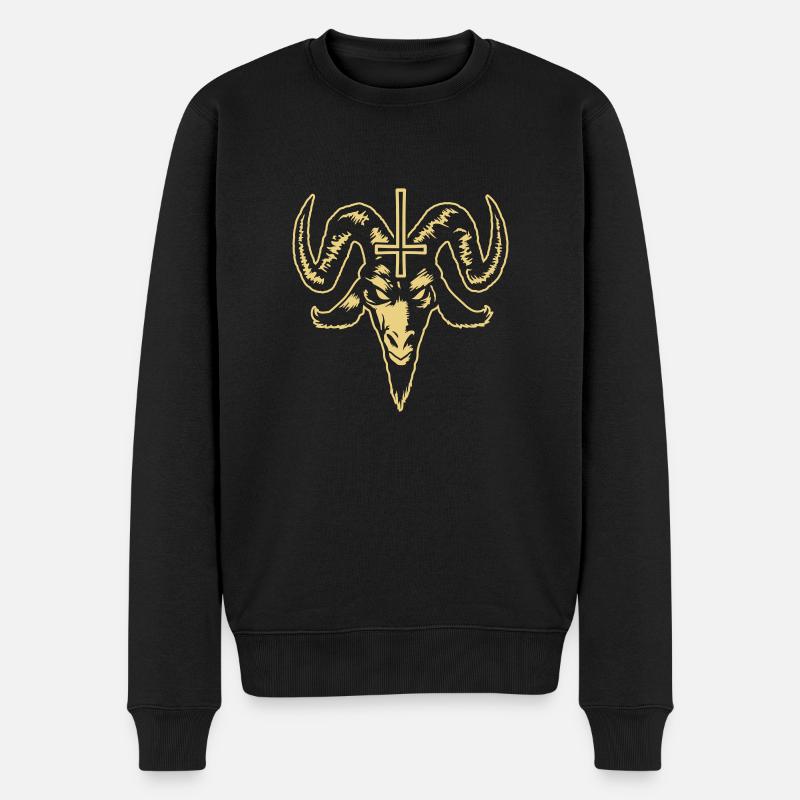 Ziegenkopf mit Kreuz (invertiert) - Männer Premium Bio Pullover - Schwarz