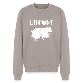Welcome- - Men's Premium Organic Jumper - taupe - Front - Nico (187cm)